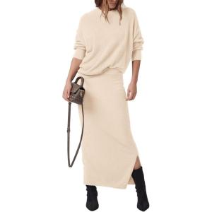 PRETTYGARDEN Women’s Two Piece Matching Sweater Sets Knit Long Sleeve Pullover Tops Bodycon Long Maxi Skirts Fall Outfits(Beige)