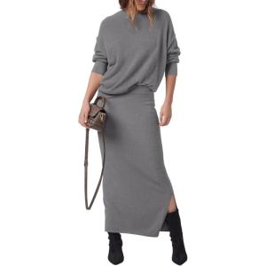 PRETTYGARDEN Women’s Two Piece Matching Sweater Sets Knit Long Sleeve Pullover Tops Bodycon Long Maxi Skirts Fall Outfits(Grey)