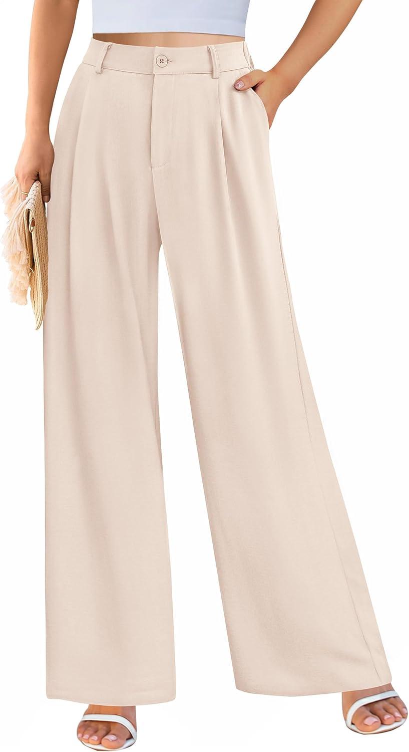 imagePRETTYGARDEN Wide Leg Pants for Women Trendy 2026 Fall High Waisted Business Casual Outfits Work Pant TrousersBeige