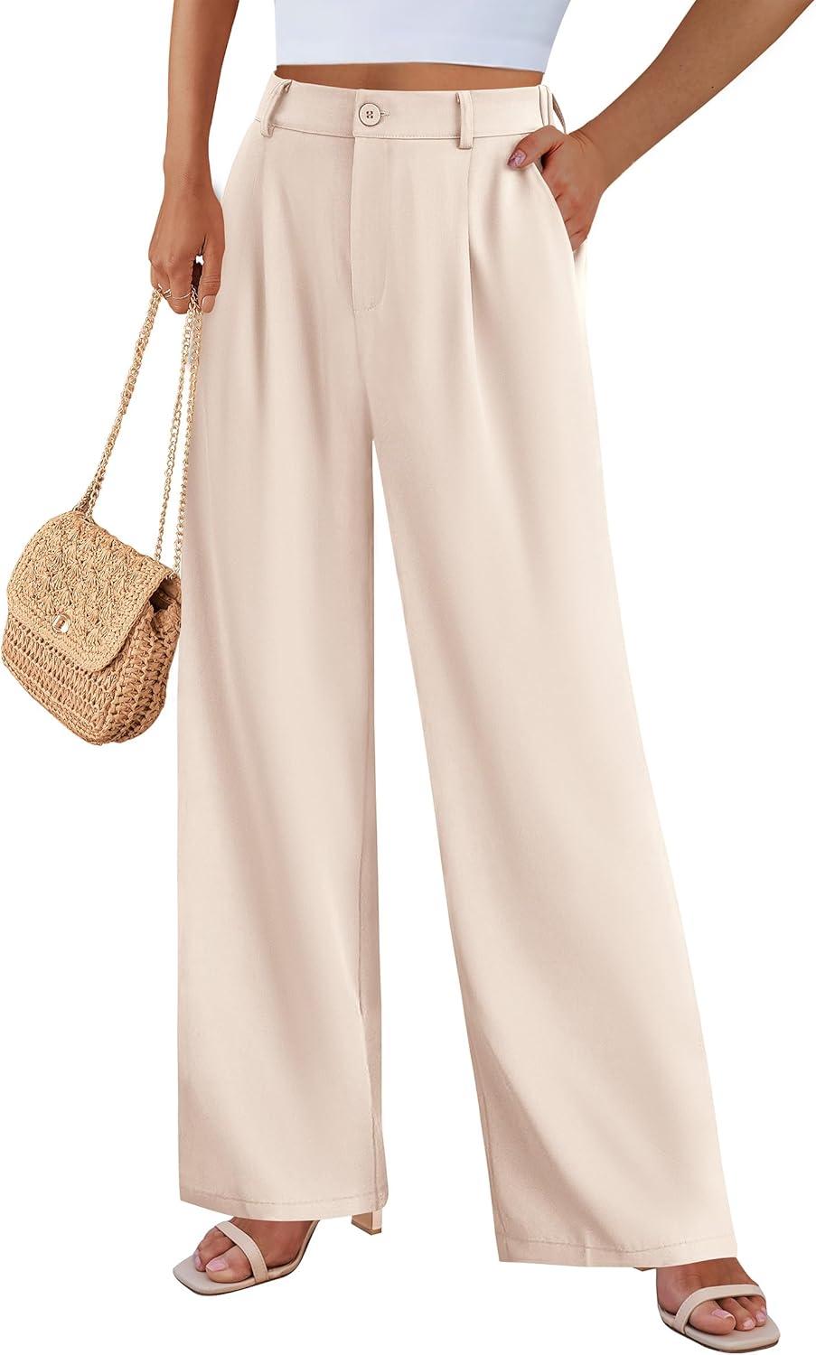 imagePRETTYGARDEN Wide Leg Pants for Women Trendy 2026 Fall High Waisted Business Casual Outfits Work Pant TrousersBeige