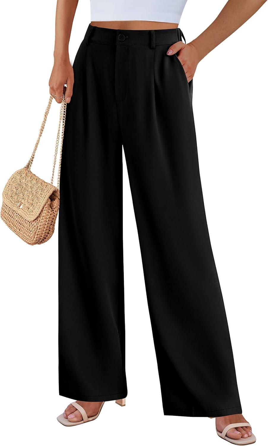 imagePRETTYGARDEN Wide Leg Pants for Women Trendy 2026 Fall High Waisted Business Casual Outfits Work Pant TrousersBlack