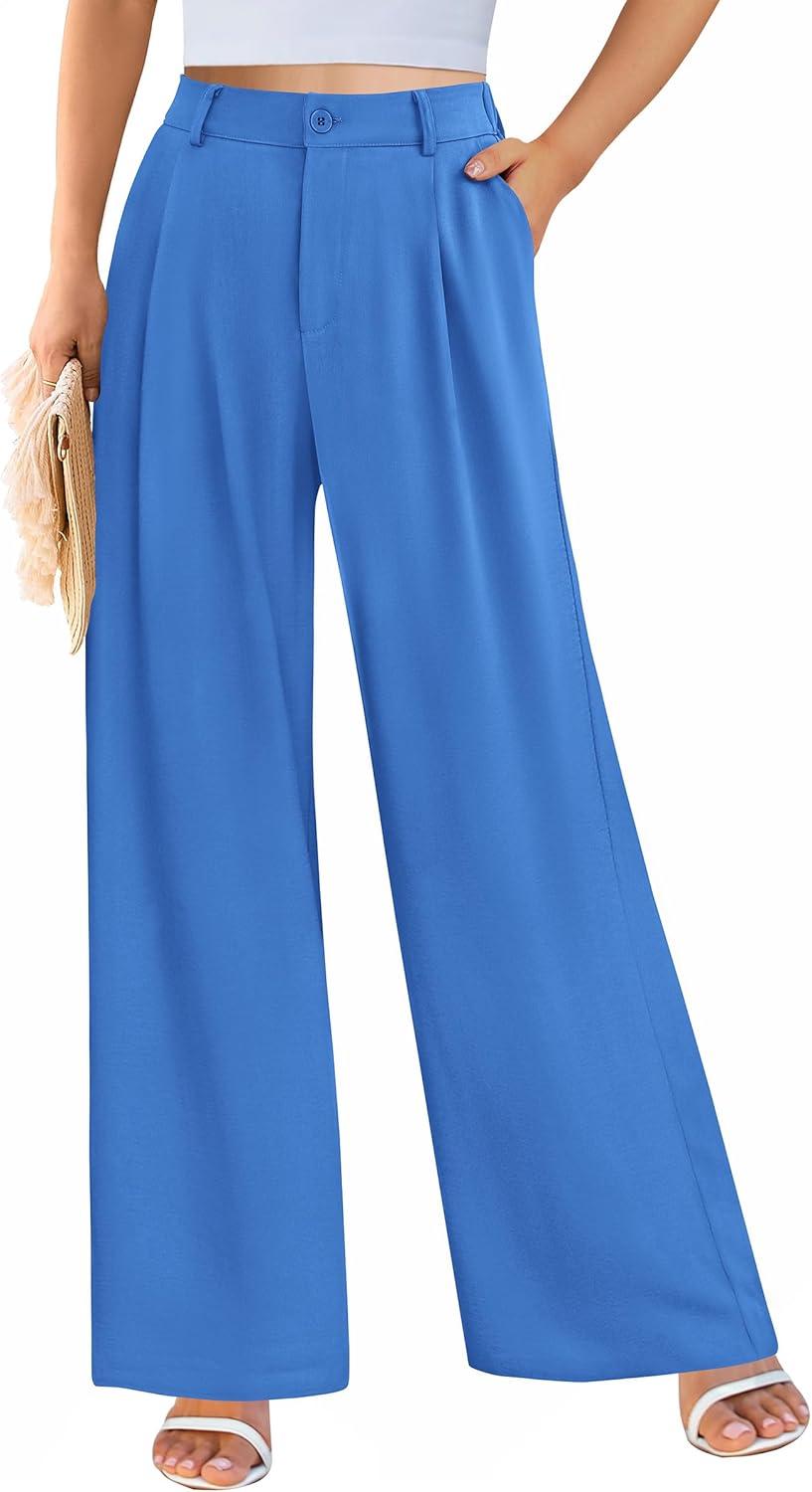 imagePRETTYGARDEN Wide Leg Pants for Women Trendy 2026 Fall High Waisted Business Casual Outfits Work Pant TrousersBlue
