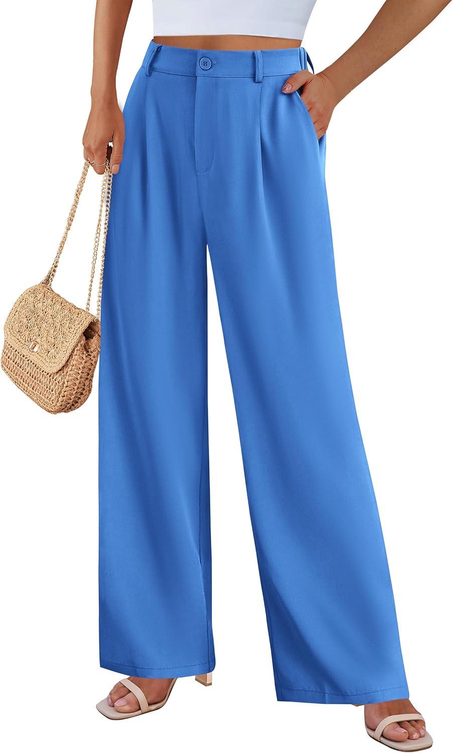 imagePRETTYGARDEN Wide Leg Pants for Women Trendy 2026 Fall High Waisted Business Casual Outfits Work Pant TrousersBlue