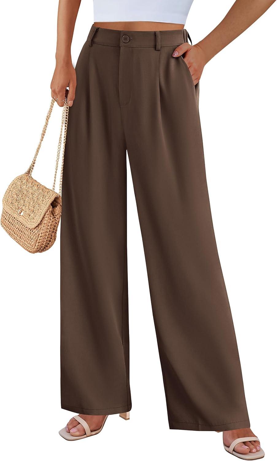 imagePRETTYGARDEN Wide Leg Pants for Women Trendy 2026 Fall High Waisted Business Casual Outfits Work Pant TrousersCoffee