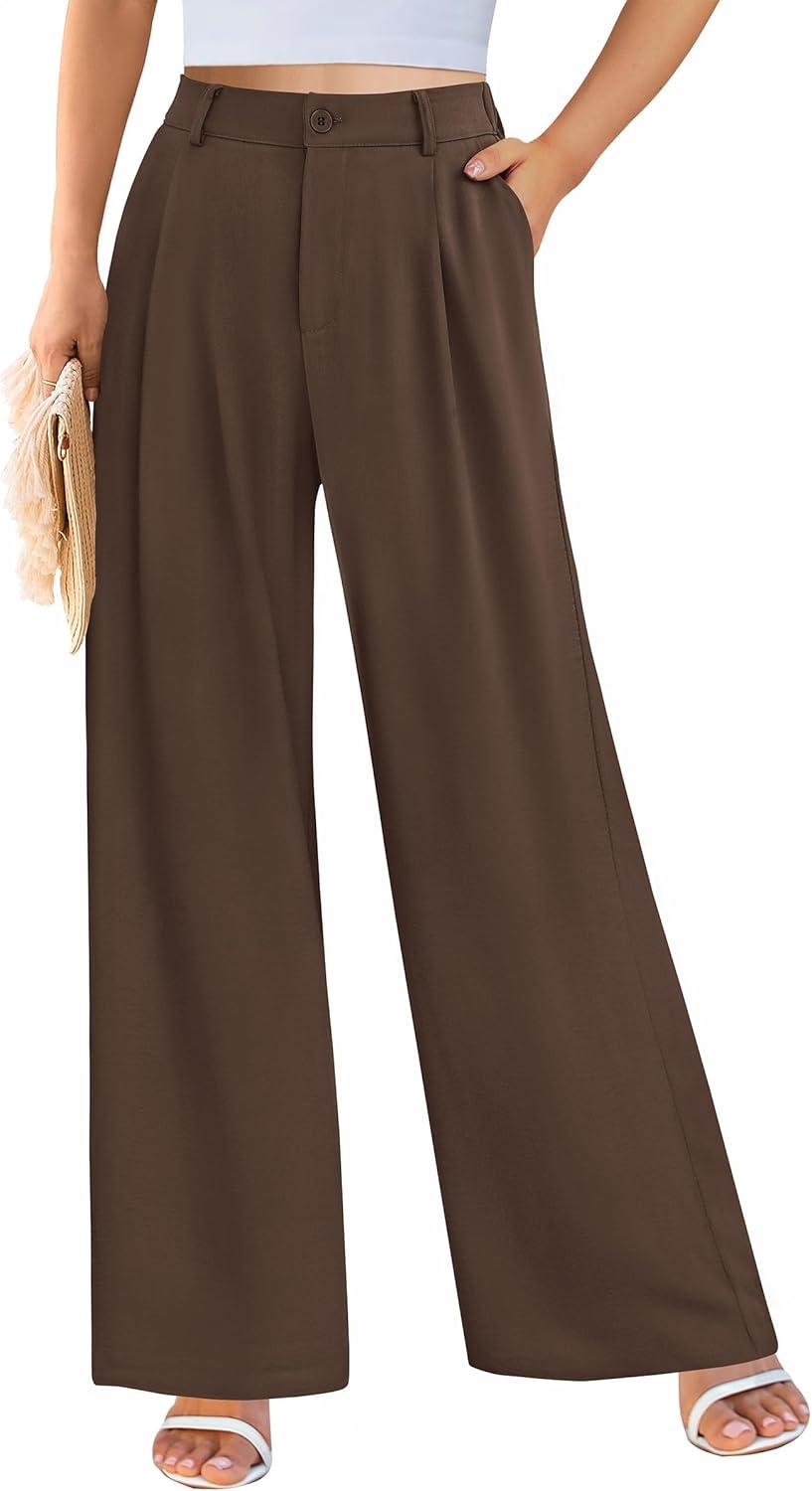 imagePRETTYGARDEN Wide Leg Pants for Women Trendy 2026 Fall High Waisted Business Casual Outfits Work Pant TrousersCoffee