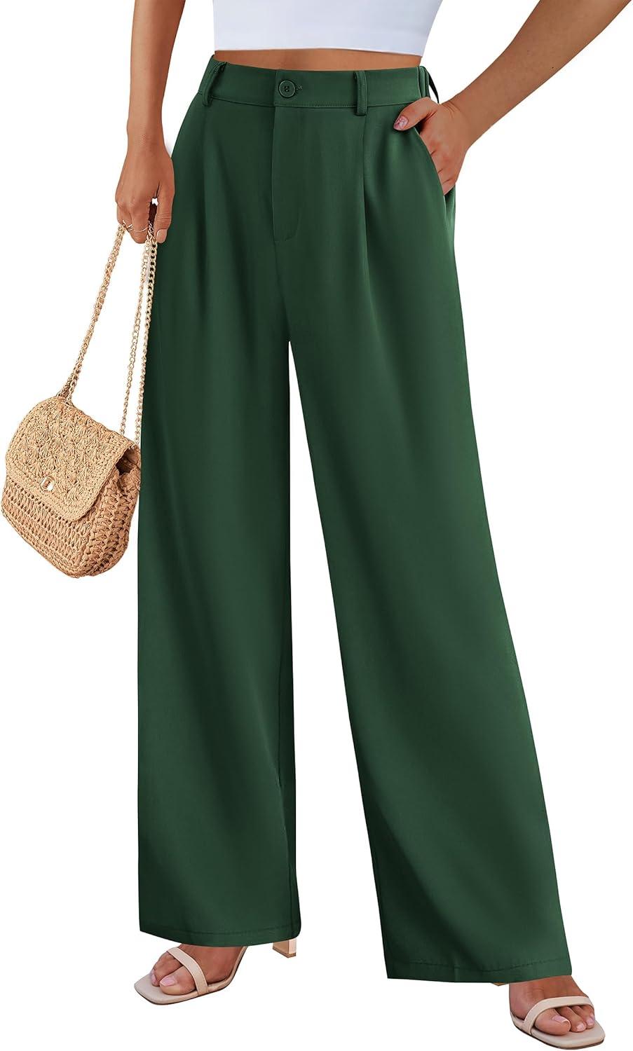 imagePRETTYGARDEN Wide Leg Pants for Women Trendy 2026 Fall High Waisted Business Casual Outfits Work Pant TrousersDark Green