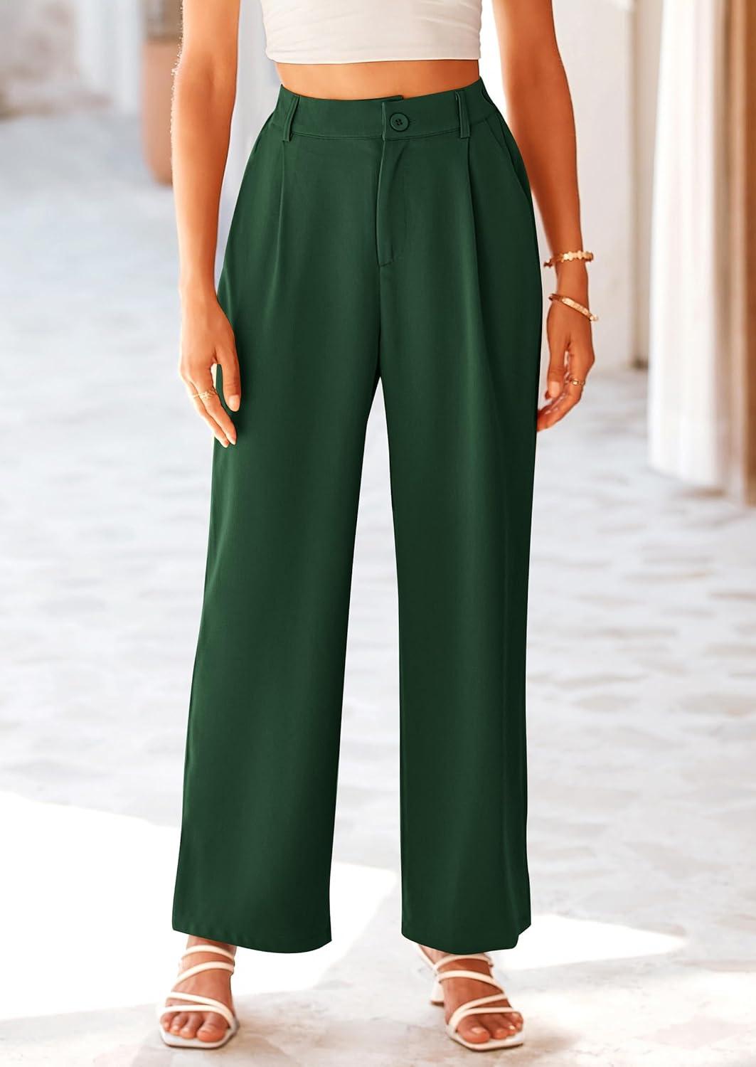 imagePRETTYGARDEN Wide Leg Pants for Women Trendy 2026 Fall High Waisted Business Casual Outfits Work Pant TrousersDark Green