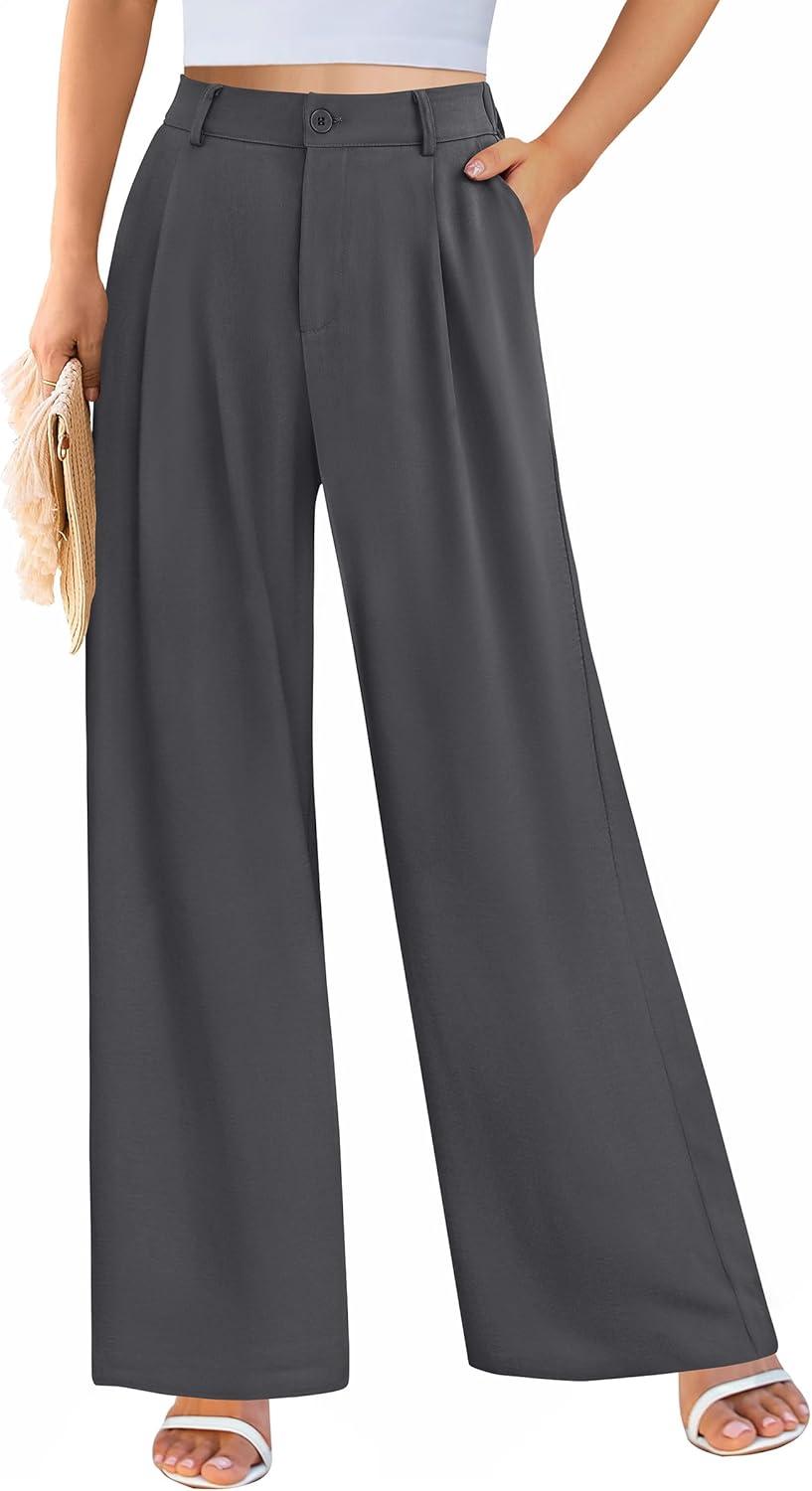 imagePRETTYGARDEN Wide Leg Pants for Women Trendy 2026 Fall High Waisted Business Casual Outfits Work Pant TrousersDark Grey