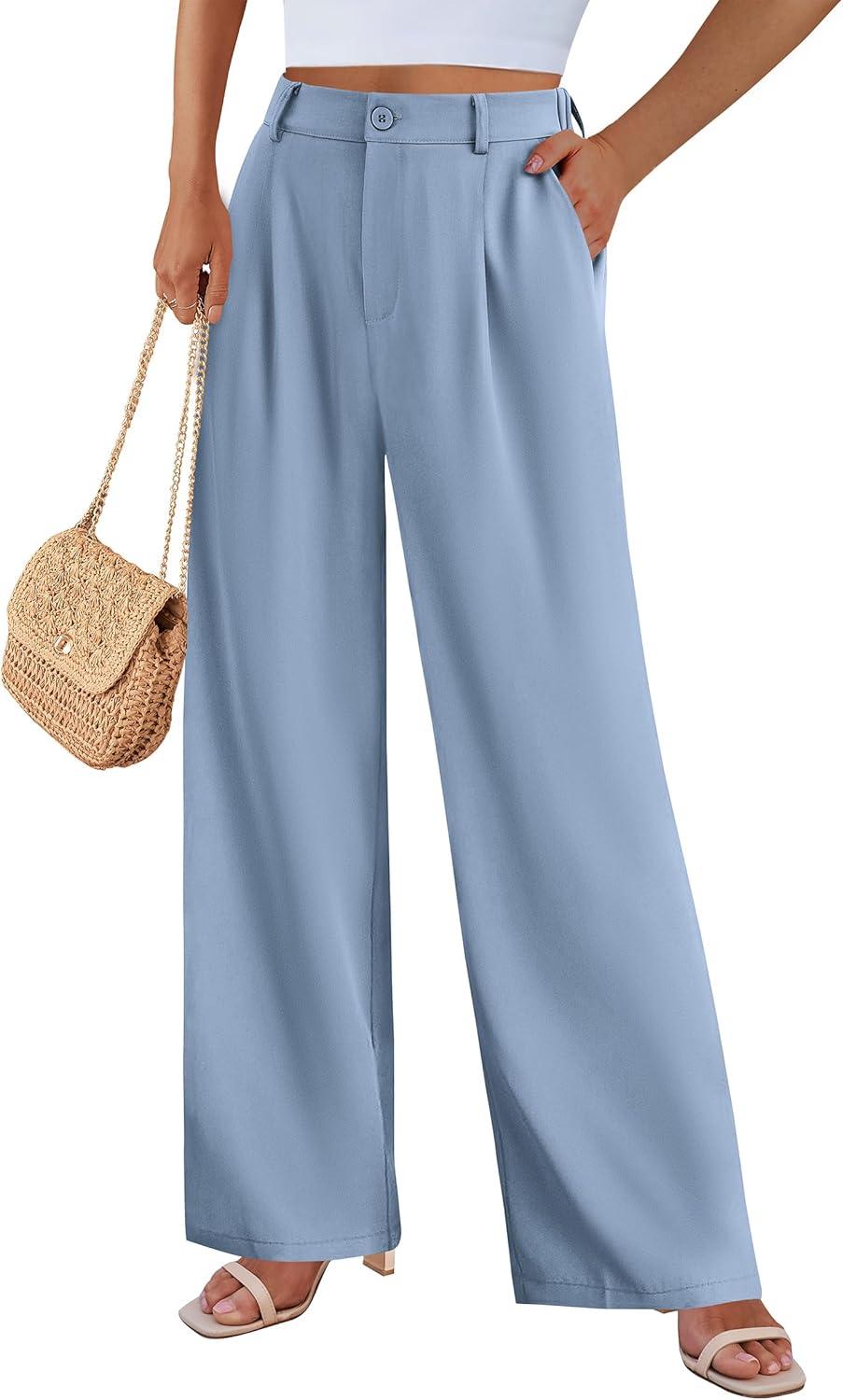 imagePRETTYGARDEN Wide Leg Pants for Women Trendy 2026 Fall High Waisted Business Casual Outfits Work Pant TrousersGrey Blue