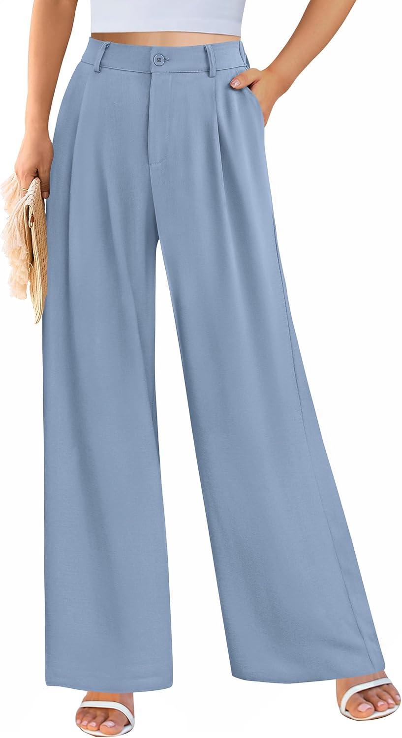 imagePRETTYGARDEN Wide Leg Pants for Women Trendy 2026 Fall High Waisted Business Casual Outfits Work Pant TrousersGrey Blue