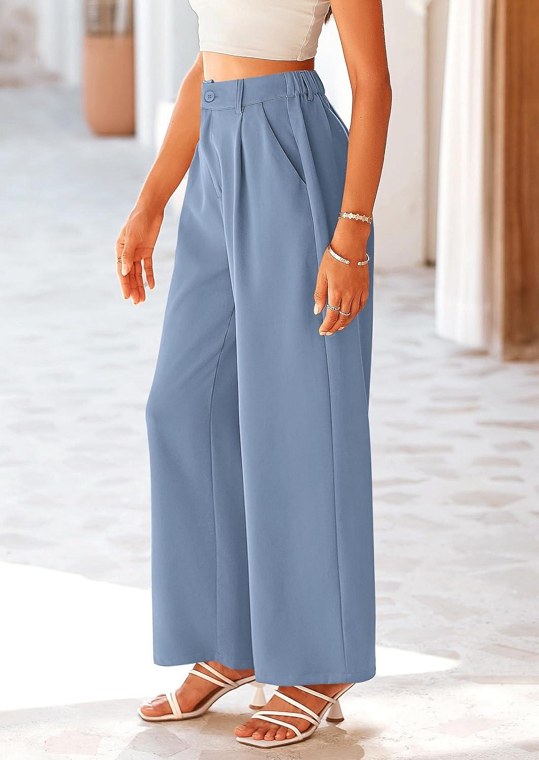 imagePRETTYGARDEN Wide Leg Pants for Women Trendy 2026 Fall High Waisted Business Casual Outfits Work Pant TrousersGrey Blue