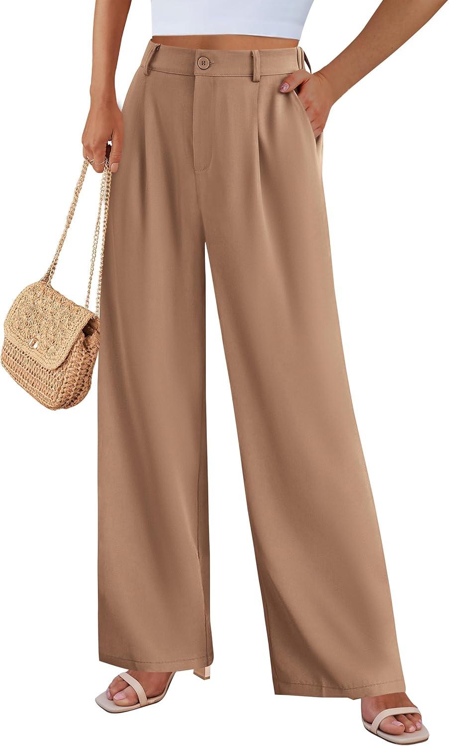 imagePRETTYGARDEN Wide Leg Pants for Women Trendy 2026 Fall High Waisted Business Casual Outfits Work Pant TrousersKhaki