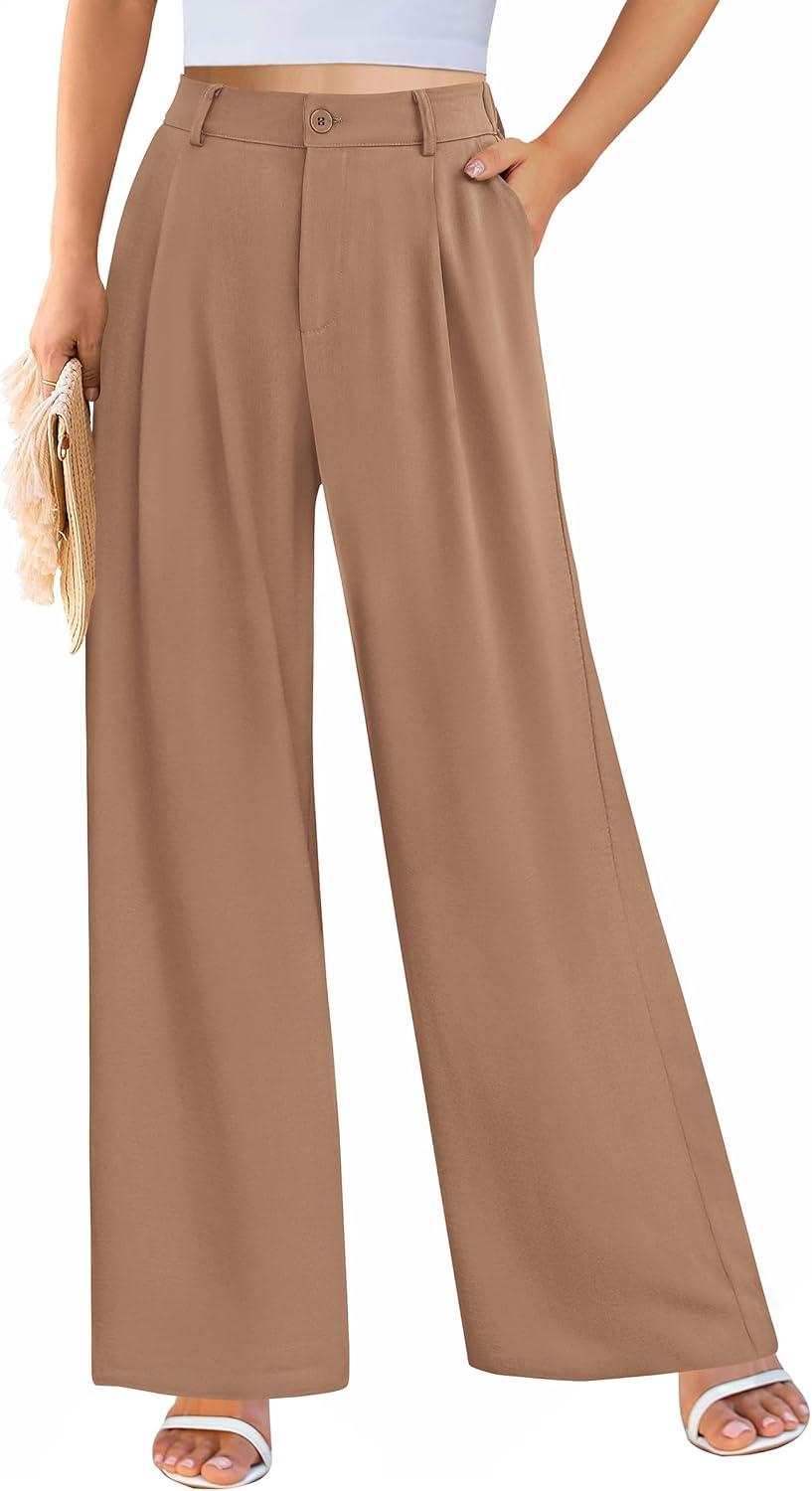 imagePRETTYGARDEN Wide Leg Pants for Women Trendy 2026 Fall High Waisted Business Casual Outfits Work Pant TrousersKhaki
