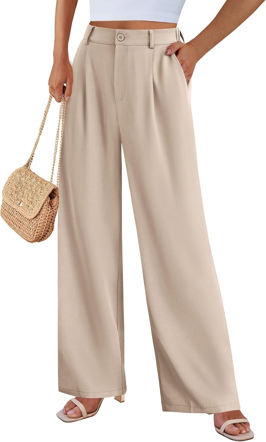 imagePRETTYGARDEN Wide Leg Pants for Women Trendy 2026 Fall High Waisted Business Casual Outfits Work Pant TrousersLight Khaki