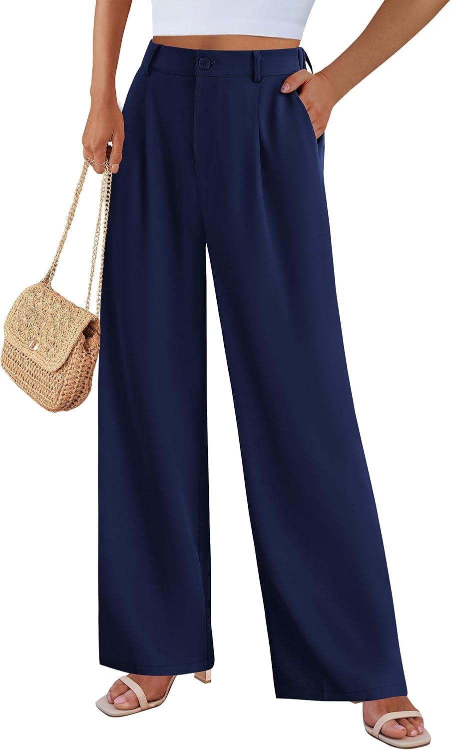 imagePRETTYGARDEN Wide Leg Pants for Women Trendy 2026 Fall High Waisted Business Casual Outfits Work Pant TrousersNavy