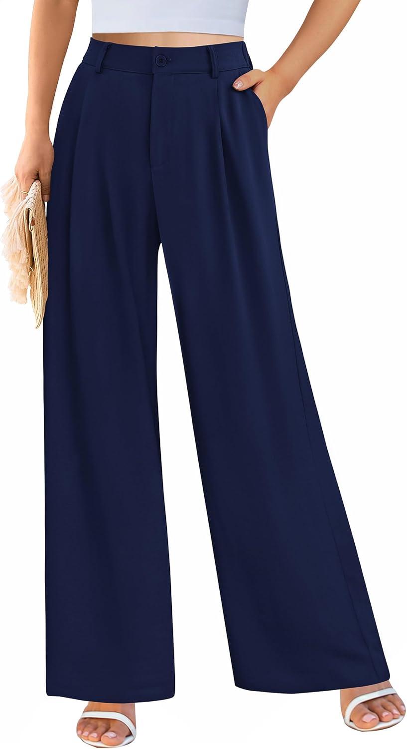 imagePRETTYGARDEN Wide Leg Pants for Women Trendy 2026 Fall High Waisted Business Casual Outfits Work Pant TrousersNavy