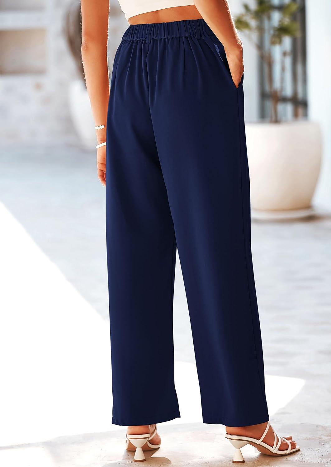 imagePRETTYGARDEN Wide Leg Pants for Women Trendy 2026 Fall High Waisted Business Casual Outfits Work Pant TrousersNavy