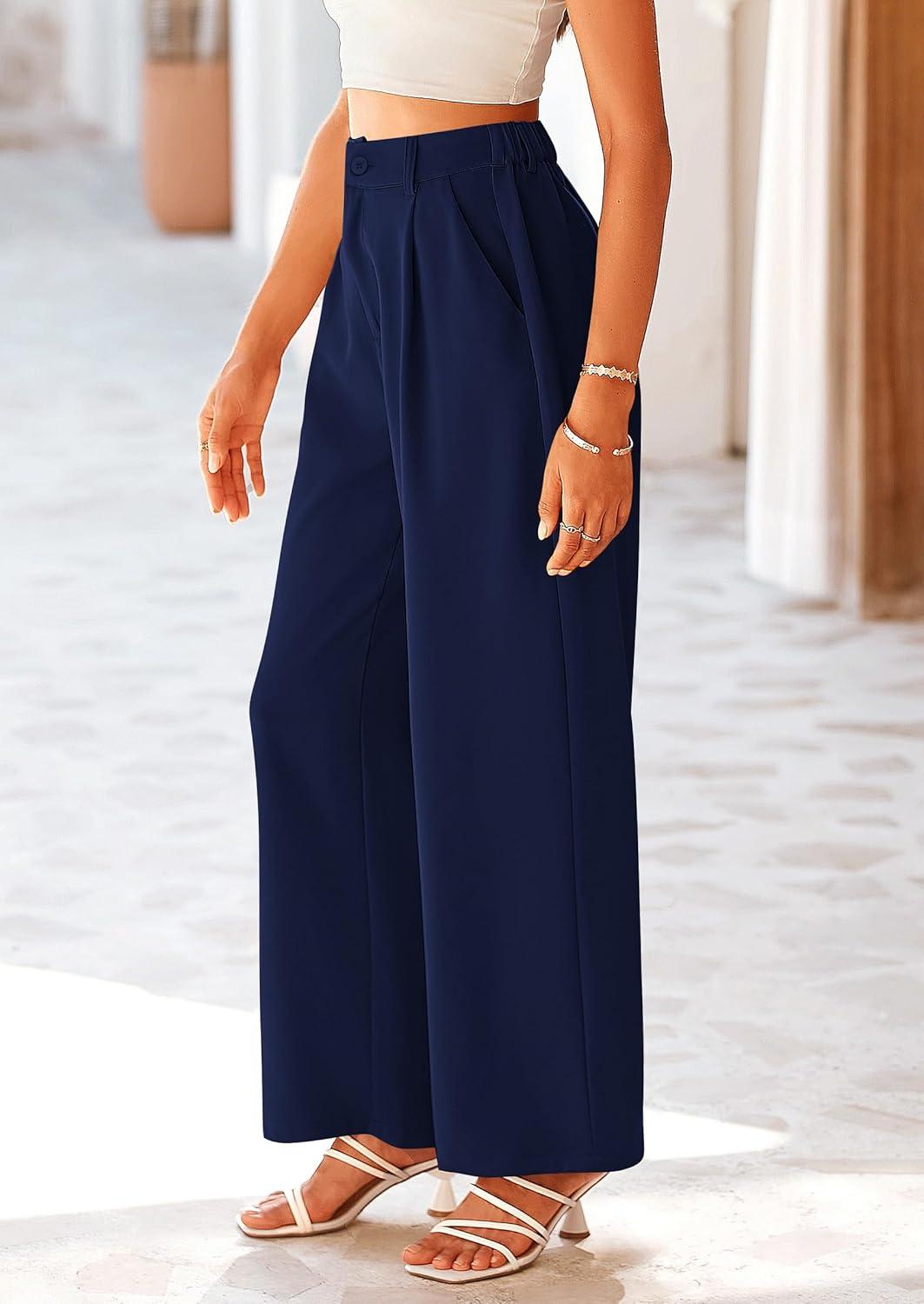 imagePRETTYGARDEN Wide Leg Pants for Women Trendy 2026 Fall High Waisted Business Casual Outfits Work Pant TrousersNavy