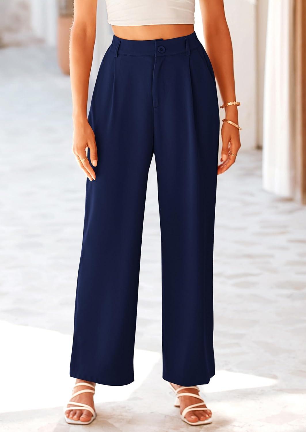 imagePRETTYGARDEN Wide Leg Pants for Women Trendy 2026 Fall High Waisted Business Casual Outfits Work Pant TrousersNavy