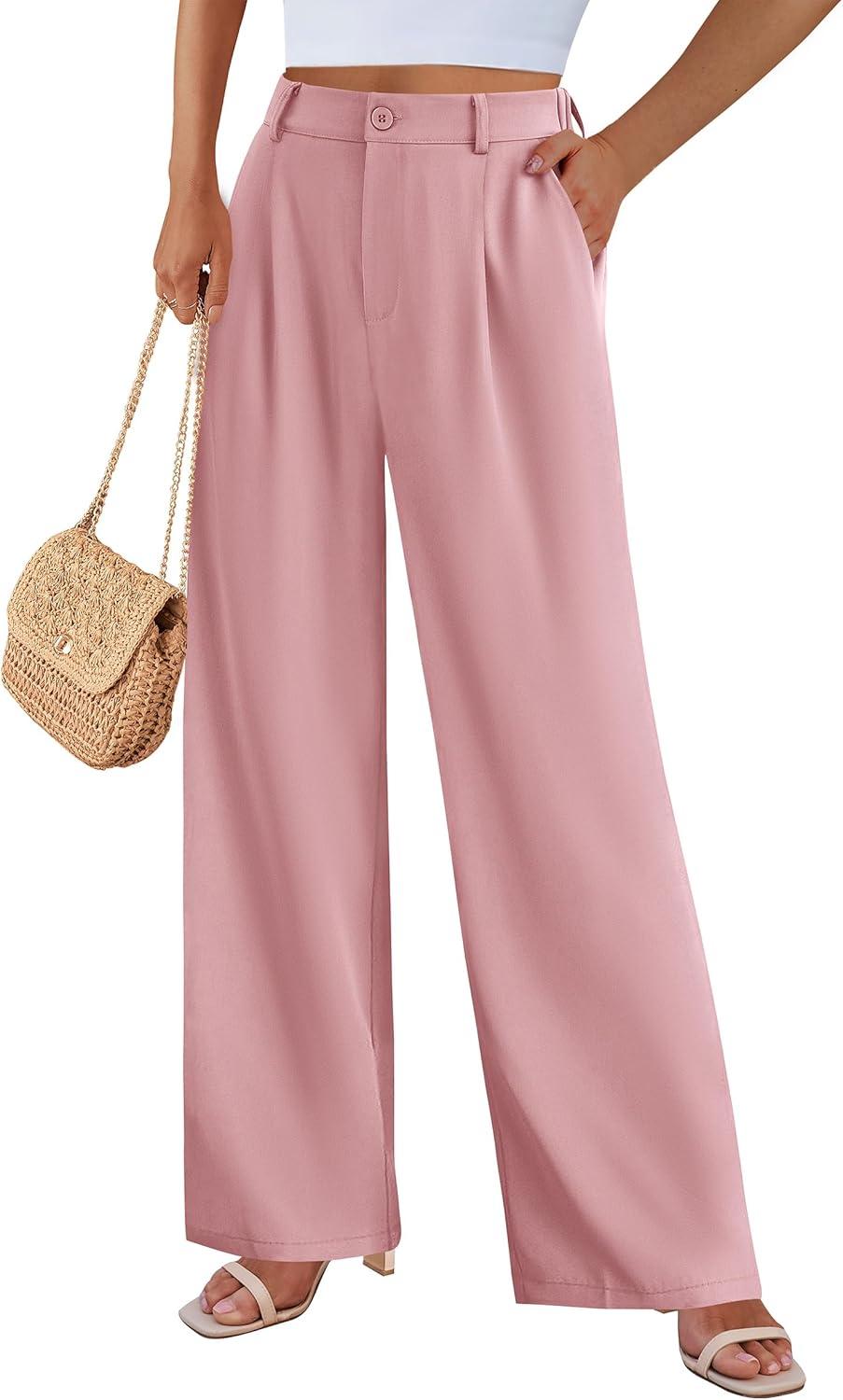 imagePRETTYGARDEN Wide Leg Pants for Women Trendy 2026 Fall High Waisted Business Casual Outfits Work Pant TrousersPink