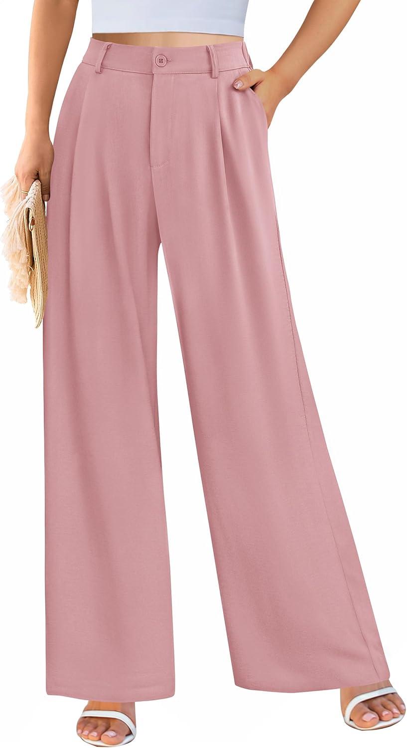 imagePRETTYGARDEN Wide Leg Pants for Women Trendy 2026 Fall High Waisted Business Casual Outfits Work Pant TrousersPink