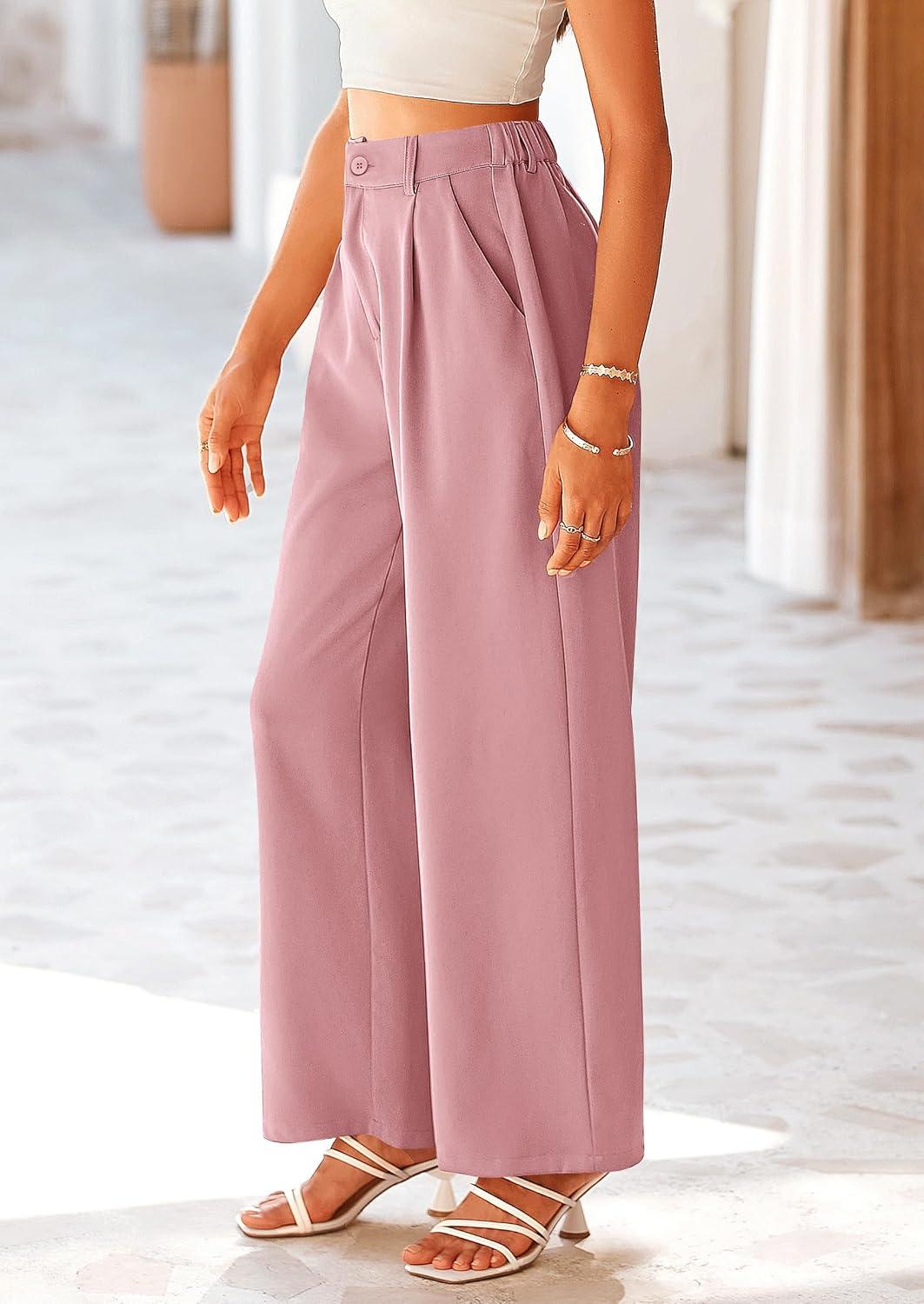imagePRETTYGARDEN Wide Leg Pants for Women Trendy 2026 Fall High Waisted Business Casual Outfits Work Pant TrousersPink