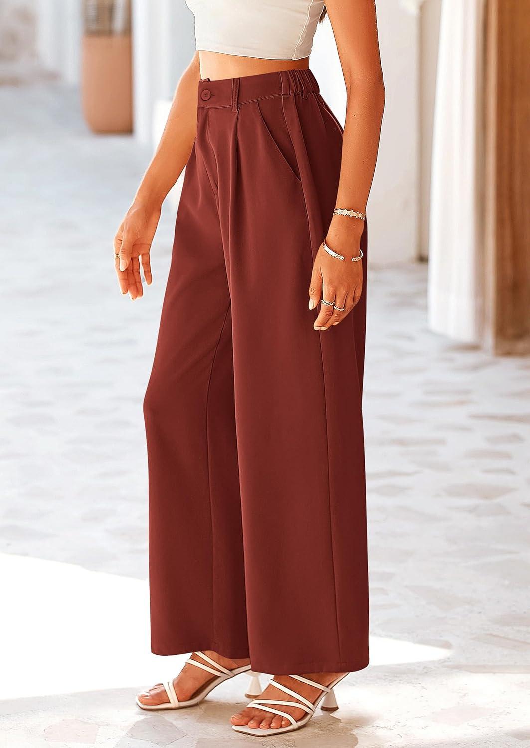 imagePRETTYGARDEN Wide Leg Pants for Women Trendy 2026 Fall High Waisted Business Casual Outfits Work Pant TrousersRust Red