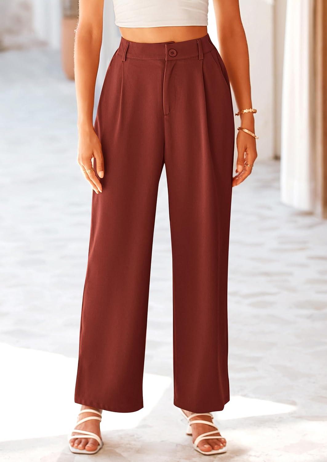 imagePRETTYGARDEN Wide Leg Pants for Women Trendy 2026 Fall High Waisted Business Casual Outfits Work Pant TrousersRust Red