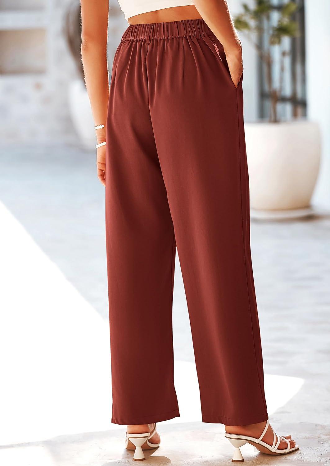 imagePRETTYGARDEN Wide Leg Pants for Women Trendy 2026 Fall High Waisted Business Casual Outfits Work Pant TrousersRust Red