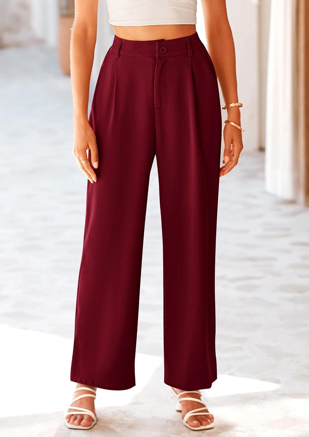 imagePRETTYGARDEN Wide Leg Pants for Women Trendy 2026 Fall High Waisted Business Casual Outfits Work Pant TrousersWine Red