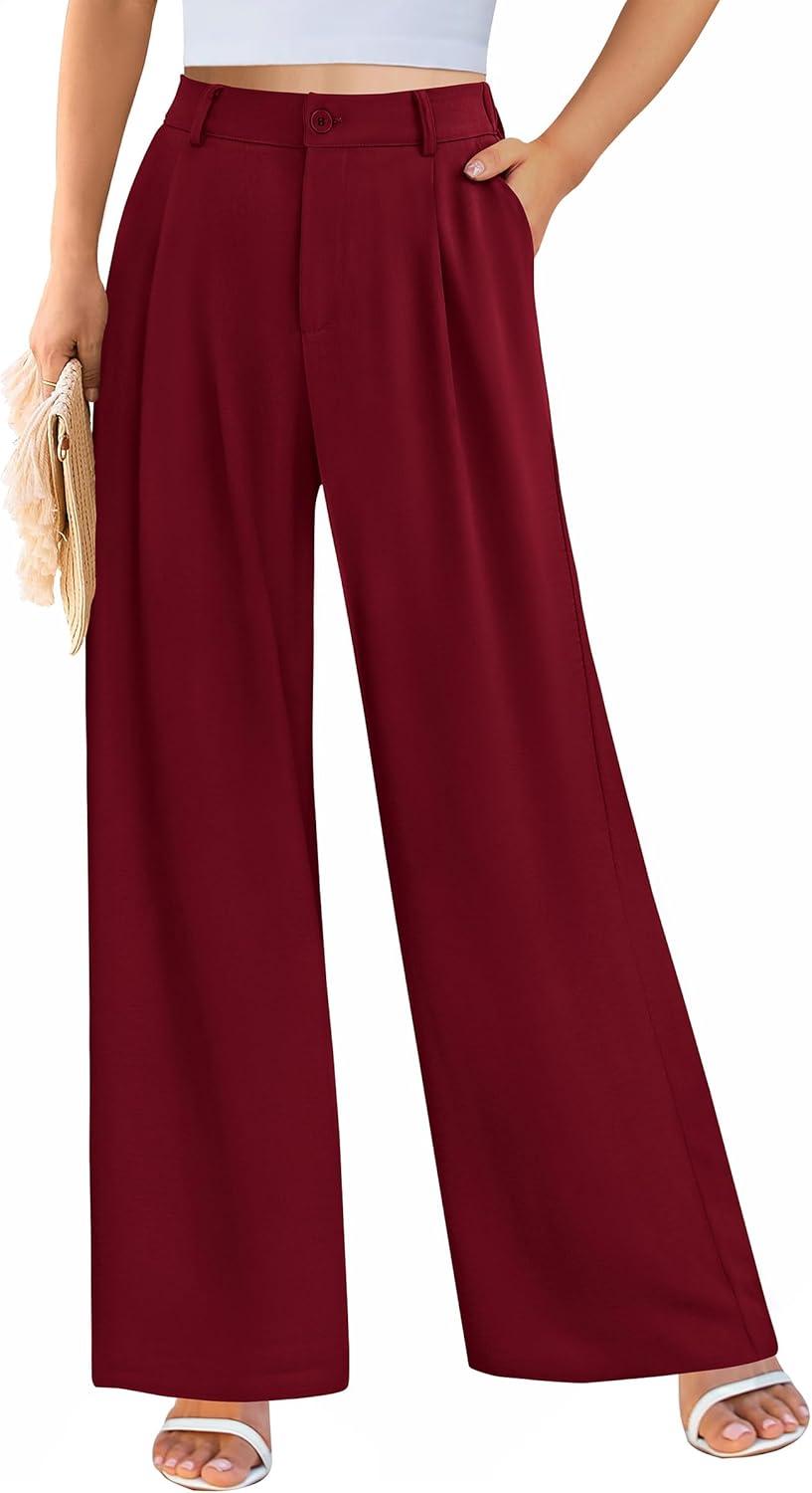 imagePRETTYGARDEN Wide Leg Pants for Women Trendy 2026 Fall High Waisted Business Casual Outfits Work Pant TrousersWine Red
