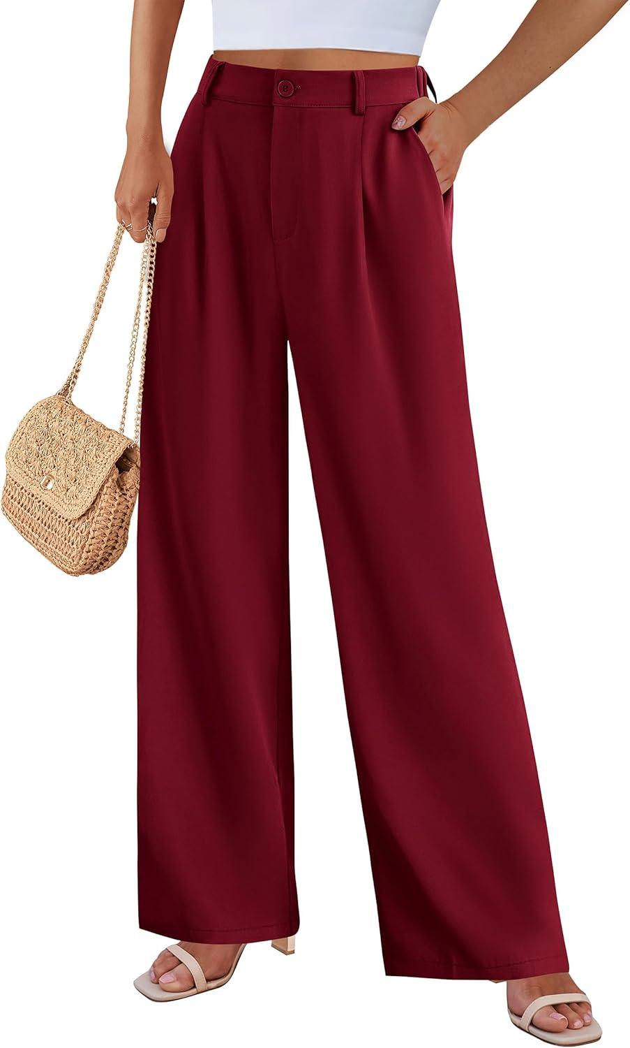 imagePRETTYGARDEN Wide Leg Pants for Women Trendy 2026 Fall High Waisted Business Casual Outfits Work Pant TrousersWine Red