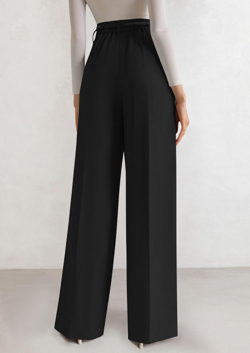 imagePRETTYGARDEN Womens Wide Leg Dress Pants 2025 Business Casual Flowy Work Palazzo Pants High Waisted Slacks TrousersBlack