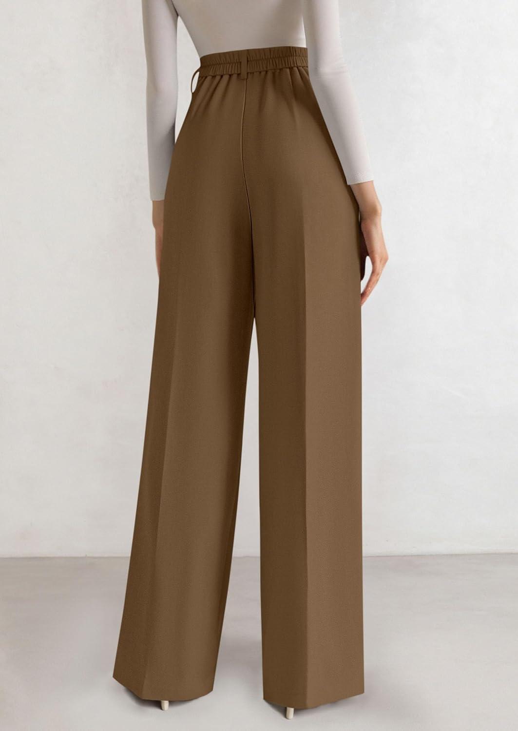 imagePRETTYGARDEN Womens Wide Leg Dress Pants 2025 Business Casual Flowy Work Palazzo Pants High Waisted Slacks TrousersBrown