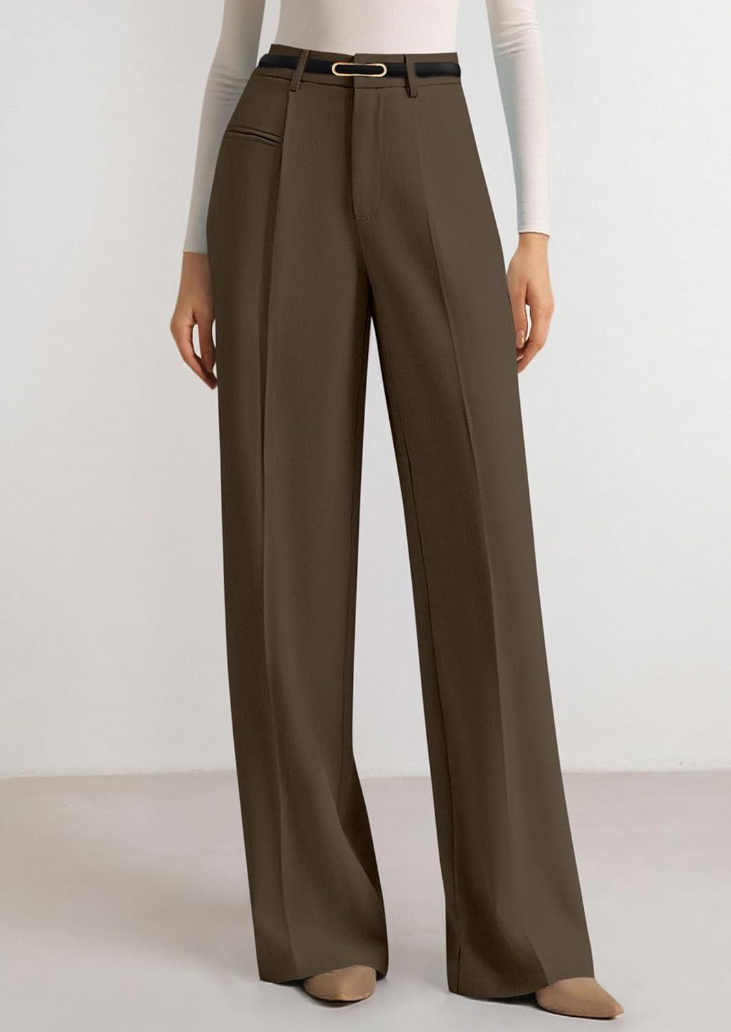 imagePRETTYGARDEN Womens Wide Leg Dress Pants 2025 Business Casual Flowy Work Palazzo Pants High Waisted Slacks TrousersCoffee