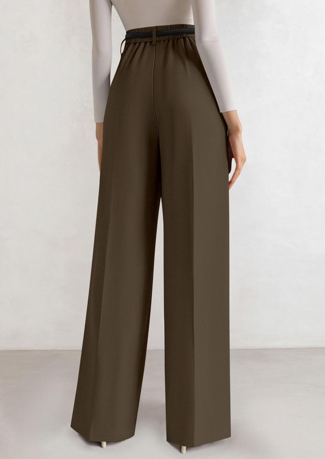 imagePRETTYGARDEN Womens Wide Leg Dress Pants 2025 Business Casual Flowy Work Palazzo Pants High Waisted Slacks TrousersCoffee