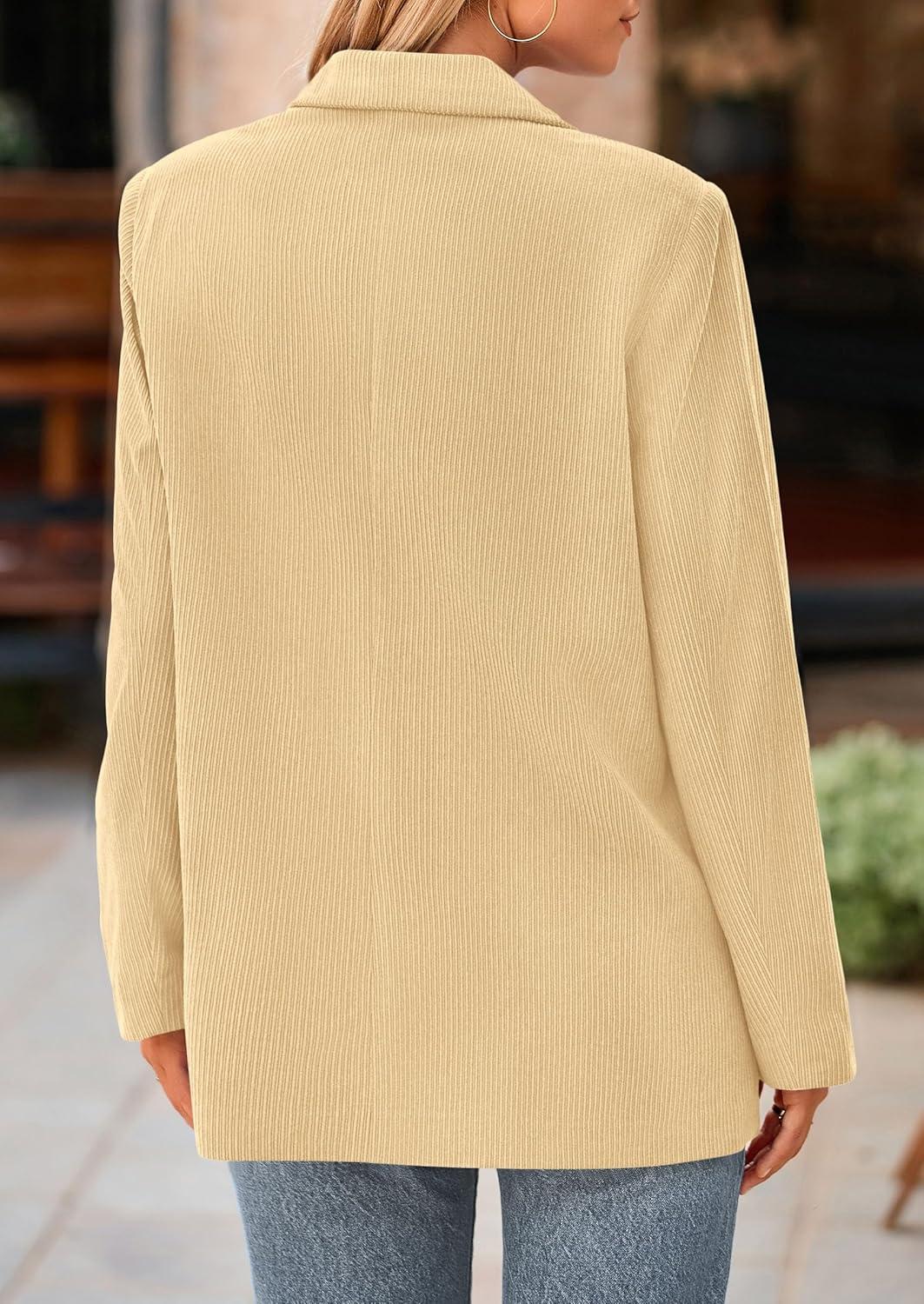imagePRETTYGARDEN Womens Winter Corduroy Blazers Jackets Dressy Casual Ribbed Long Sleeve Lapel Fashion Work Business OuterwearBeige Yellow