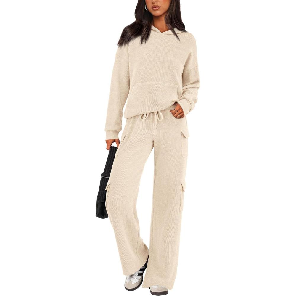 imagePRETTYGARDEN 2 Piece Sets for Women Fall 2026 Sweatsuits Outfits Lounge Matching Hoodie Set Travel Track Suits Winter ClothesBeige