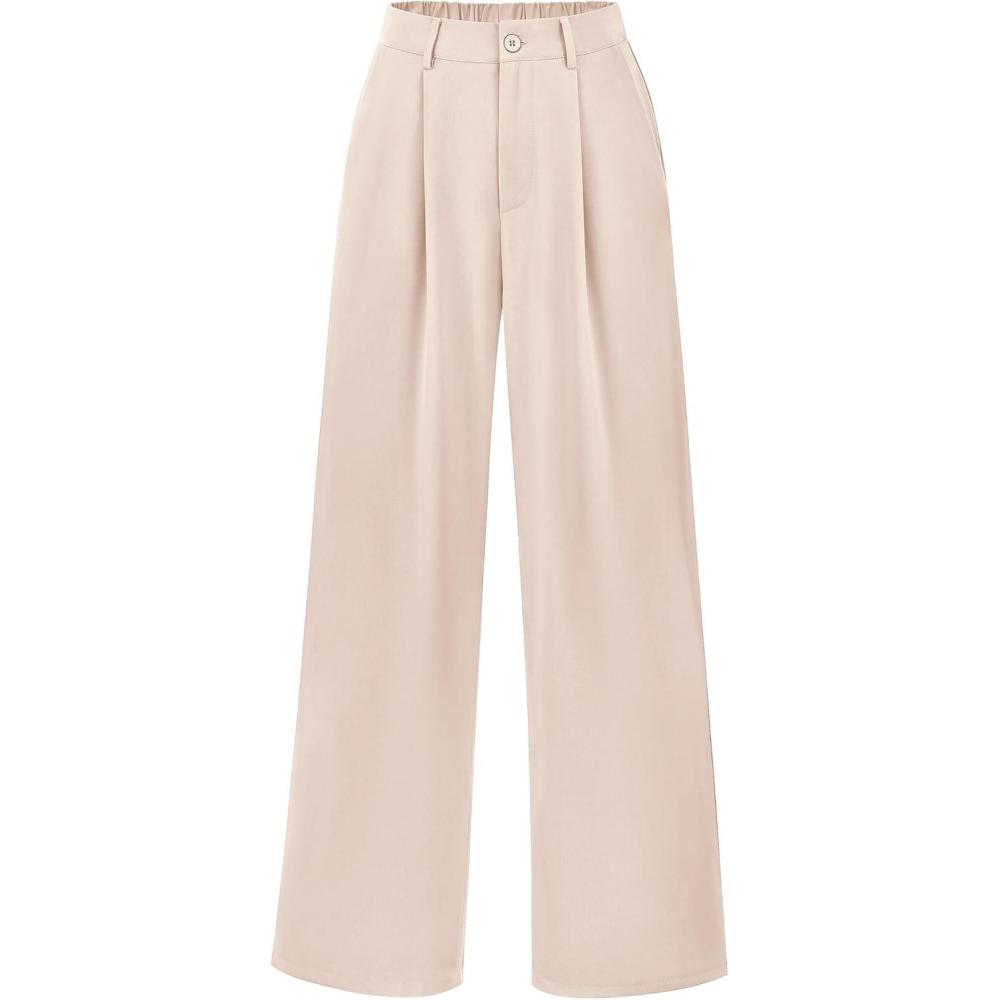 imagePRETTYGARDEN Wide Leg Pants for Women Trendy 2026 Fall High Waisted Business Casual Outfits Work Pant TrousersBeige