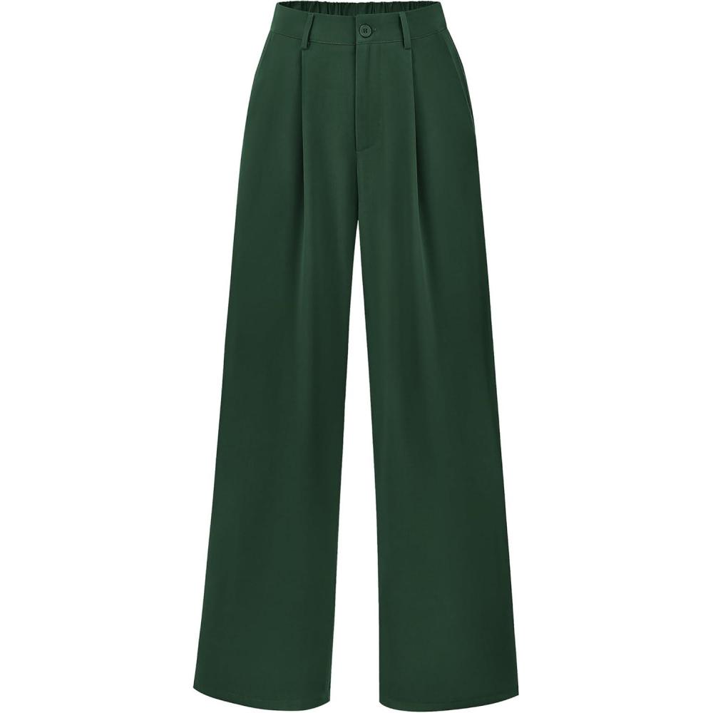imagePRETTYGARDEN Wide Leg Pants for Women Trendy 2026 Fall High Waisted Business Casual Outfits Work Pant TrousersDark Green