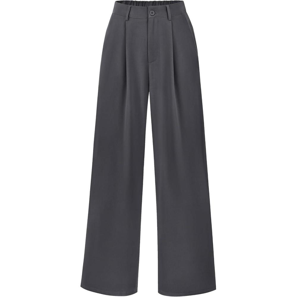 imagePRETTYGARDEN Wide Leg Pants for Women Trendy 2026 Fall High Waisted Business Casual Outfits Work Pant TrousersDark Grey