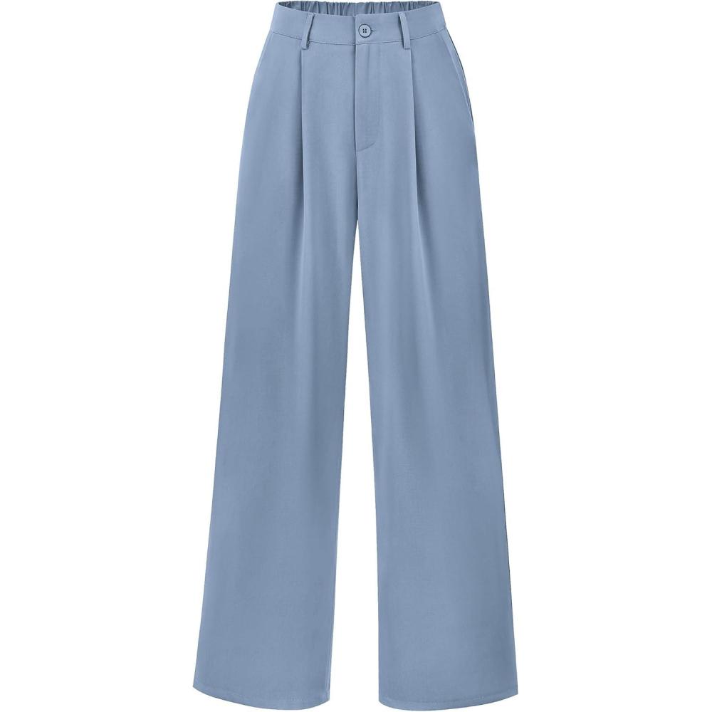 imagePRETTYGARDEN Wide Leg Pants for Women Trendy 2026 Fall High Waisted Business Casual Outfits Work Pant TrousersGrey Blue