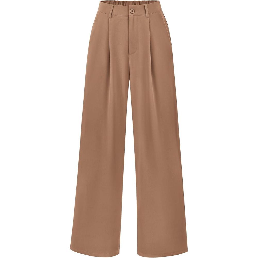 imagePRETTYGARDEN Wide Leg Pants for Women Trendy 2026 Fall High Waisted Business Casual Outfits Work Pant TrousersKhaki