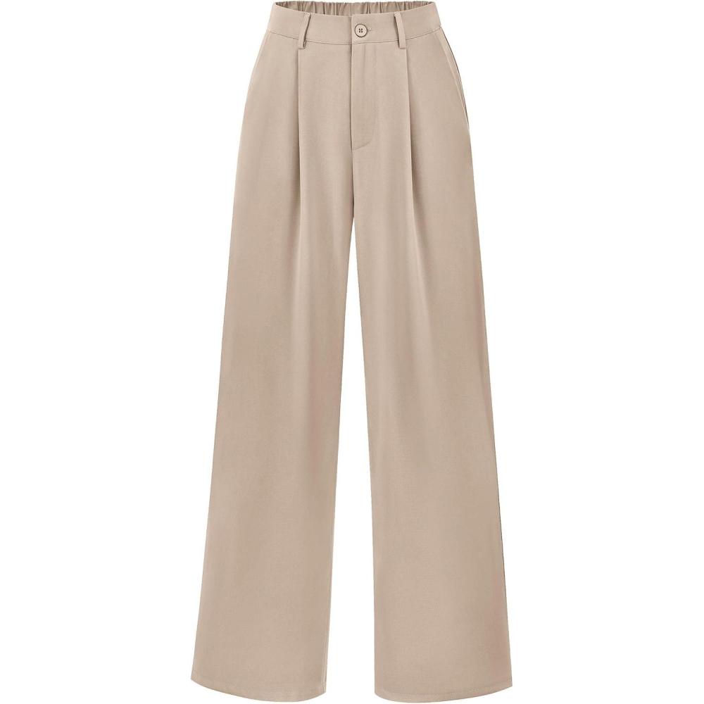 imagePRETTYGARDEN Wide Leg Pants for Women Trendy 2026 Fall High Waisted Business Casual Outfits Work Pant TrousersLight Khaki