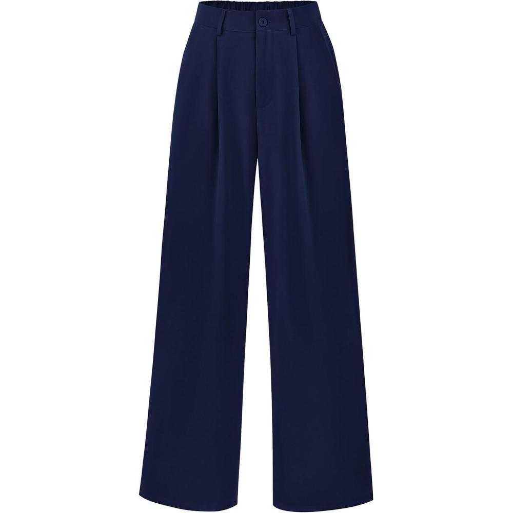 imagePRETTYGARDEN Wide Leg Pants for Women Trendy 2026 Fall High Waisted Business Casual Outfits Work Pant TrousersNavy