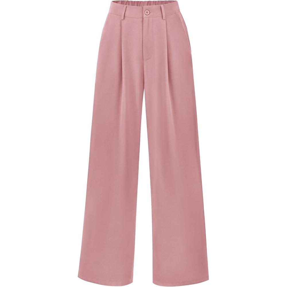 imagePRETTYGARDEN Wide Leg Pants for Women Trendy 2026 Fall High Waisted Business Casual Outfits Work Pant TrousersPink