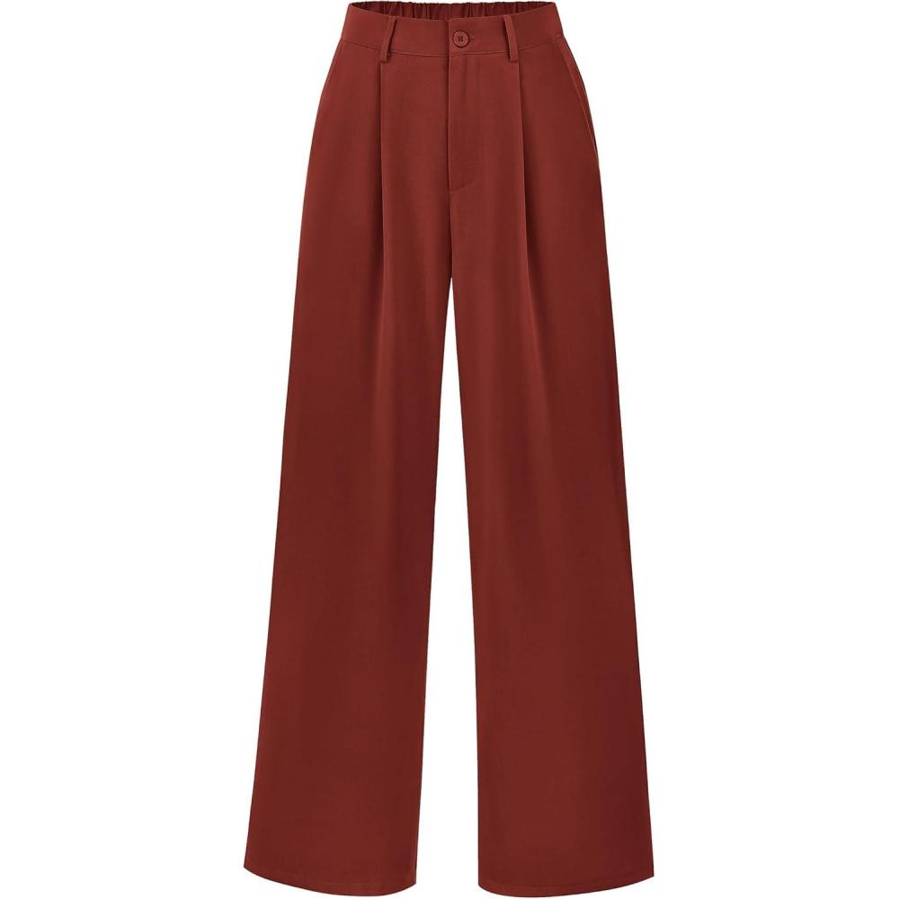 imagePRETTYGARDEN Wide Leg Pants for Women Trendy 2026 Fall High Waisted Business Casual Outfits Work Pant TrousersRust Red
