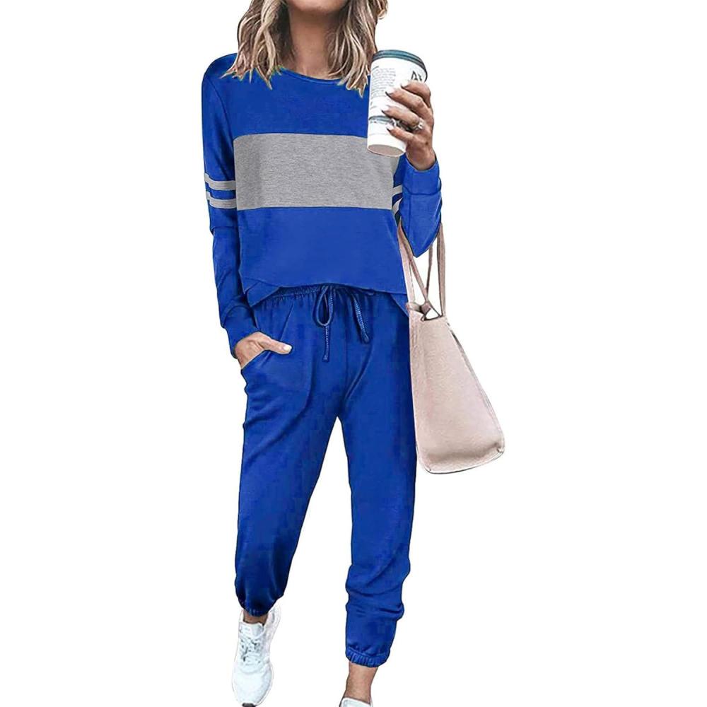 imagePRETTYGARDEN Womens 2 Piece Sets 2026 Long Sleeve Tops High Waisted Sweatpants Lounge Set Fall Fashion Travel OutfitsDark Blue