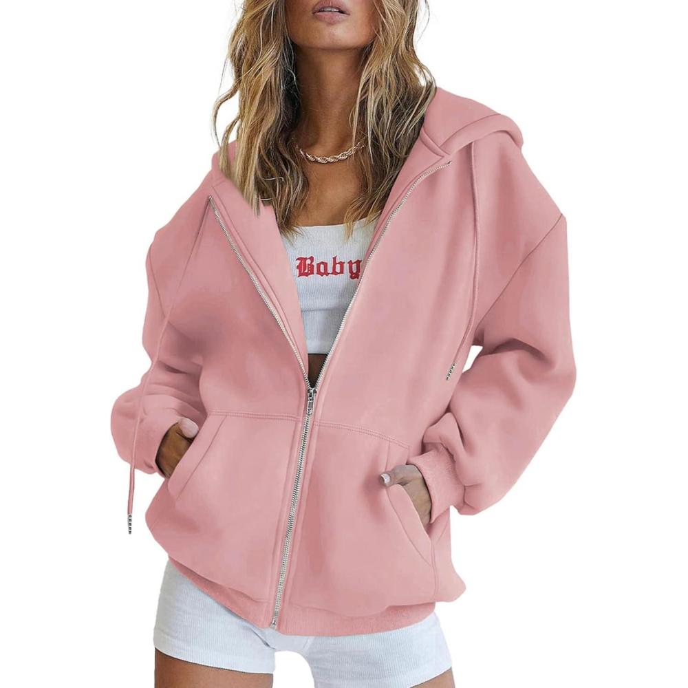 imagePRETTYGARDEN Womens 2025 Zip Up Y2K Hoodies Casual Long Sleeve Sweatshirts Fall Spring Track Jackets with PocketsPink