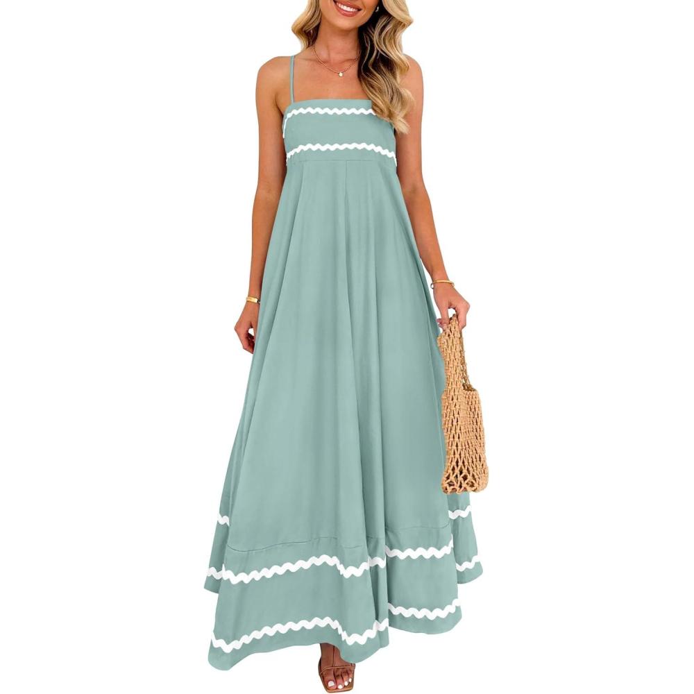 imagePRETTYGARDEN Womens 2026 Summer Flowy Maxi Dress Casual Sleeveless Spaghetti Strap Ruffle Beach Long DressesSage Green